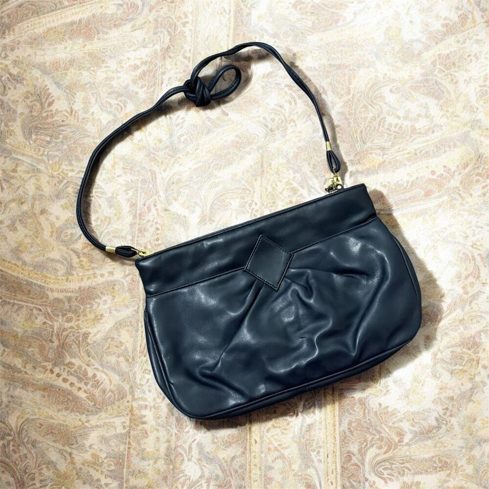 Vintage Blue Crossbody Baguette Bag Shoulder Purse 80s